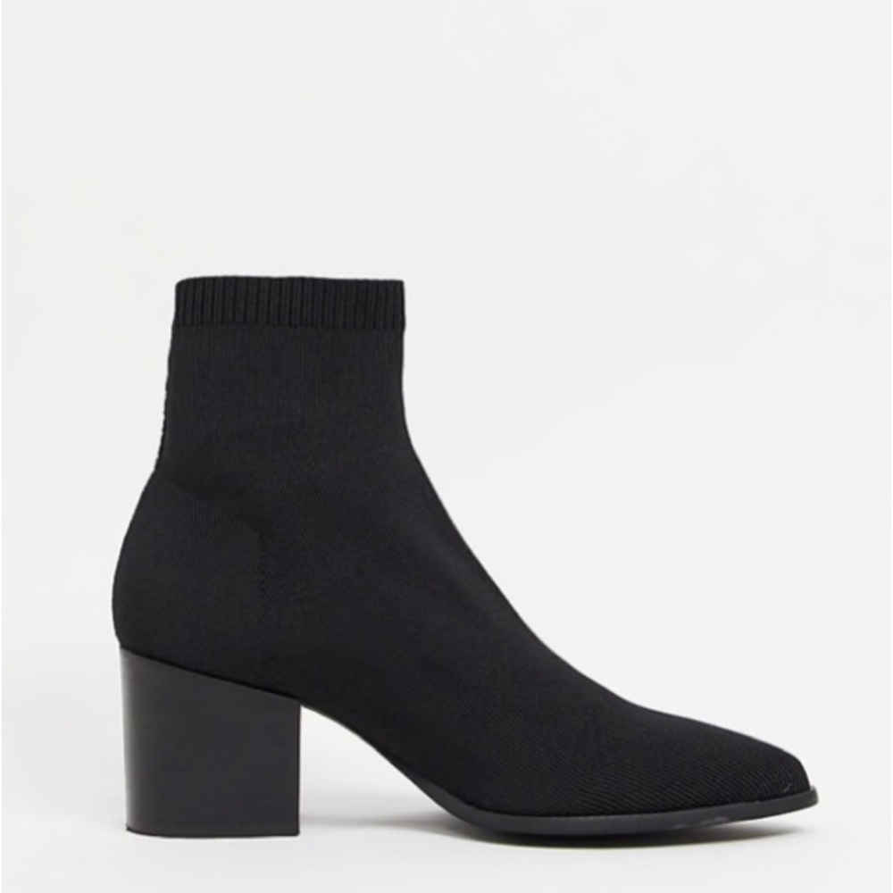 ASOS Black Sock Ankle Boots with Block Heel
